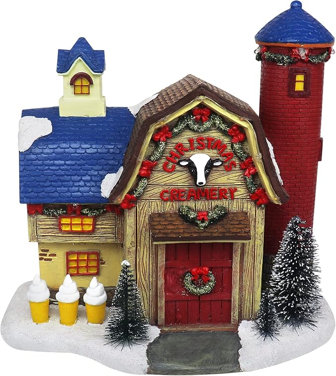 Christmas Village Creamery - Lighted Musical Snow Village Collectible Building Houses - Perfect Addition to Your Christmas Indoor Decorations & Holiday Displays - Made of Resin