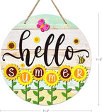 PETCEE Hello Summer Door Sign - 11.5"Farmhouse Sunflower Front Door Decor Welcome Hanger Wreaths for Home Office Summer Hanging Sign Wall Decorations Reusable Seasonal Sign for Kitchen Classroom Porch