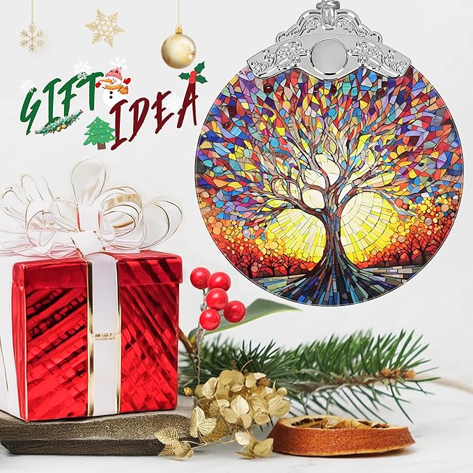 Jocidea Christmas Ornaments - Stained Glass Tree of Life - Traditional Christmas Decor - Multicolor - Glass - Hanging Ornaments - 1 Count - Unscented - Ideal for Gifting
