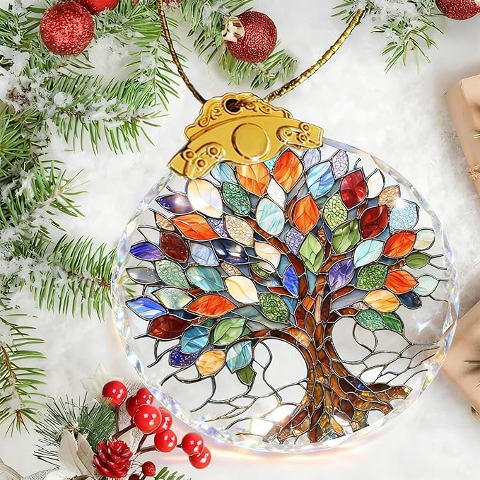 Tree of Life Stained Glass Thank You Gifts for Women Christmas Tree Decorations Crystal Ornaments Appreciation Gifts for Coworkers Teacher Best Friend Boss Birthday Gifts for Mom Car Hanging Ornament