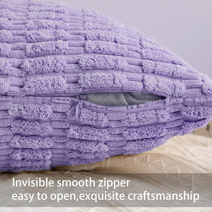 Aegero Pack of 2 Corduroy Decorative Throw Pillow Covers 18x18 Inch Soft Striped Pillow Covers Modern Farmhouse Home Decor for Sofa Living Room Couch Bed（Purple）