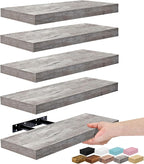 Sorbus Floating Shelves for Wall – 16 Inch Floating Shelf for Kitchen, Bedroom, Living Room, Bathroom, Home & Wall Decor - Mounted Bathroom Shelves with Invisible Brackets (Grey, 5 Pack)