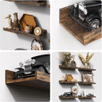 upsimples 6 Pack Wooden Floating Shelves, Wall Storage Decor Shelf for Bathroom, Bedroom, Living Room, Kitchen, Office and Laundry Room, Wall Mounted Display Hanging Shelf, Brown