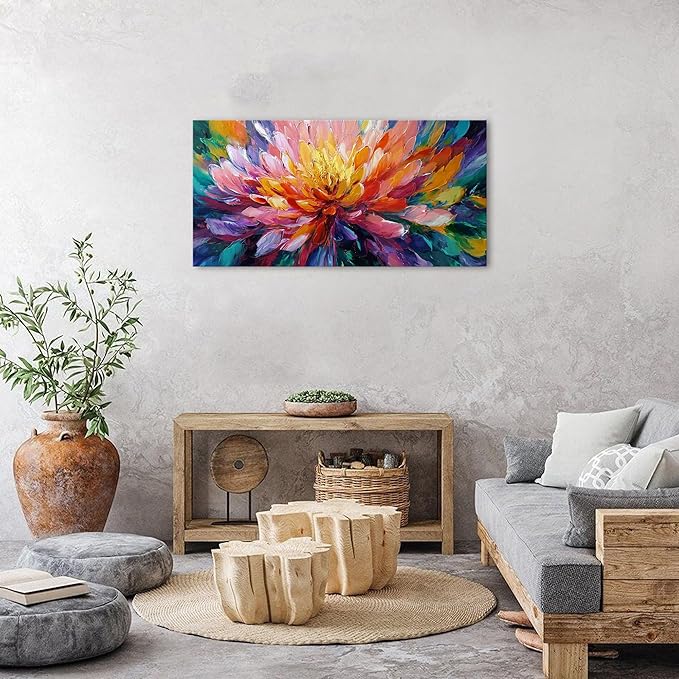 Abstract Lotus Wall Art Zen Wall Decor Large Colorful Lotus Flower Pictures for Bedroom Yoga Spa Abstract Bloom Floral Canvas Prints Meditation Spiritual Artwork Living Room Office Decorations 20x40"