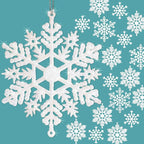 Whaline 40Pcs White Glitter Snowflake Winter Snowflake Ornaments Christmas Hanging Decorations with 197 Inches Silver Rope for Wedding Birthday Home Xmas Tree Window Door Accessories