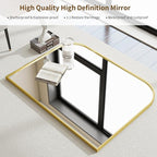 Gold Wall Mounted Bathroom Mirror - 36 x 24 Inch Round Cruved Top Right Angle Bottom Wall Mirror, Aluminum Metal Framed, Decor for Living Room, Bedroom, Fireplace, Mantle, Entryway