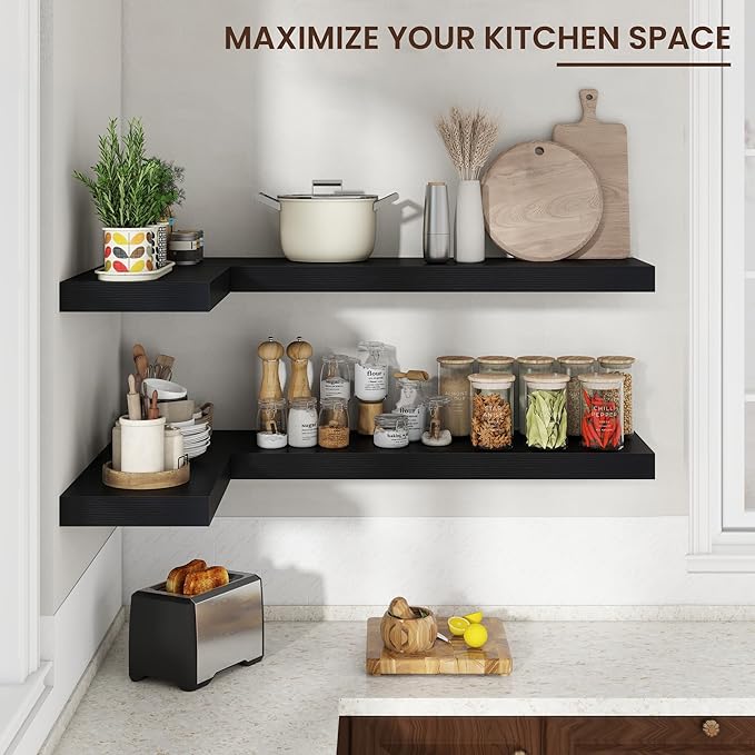 Venusmiles Floating Shelves for Wall, 30" W x 12" D x 2" H, 2 Pack of Long Wall Mounted Engineered Wood Shelves with Invisible Brackets for Living Room, Bedroom, Bathroom, Kitchen Decor, Black
