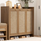 SICOTAS Shoe Storage Cabinet Set of 2, Large Tall Shoe Cabinet, Rattan Shoe Cabinet Storage for Entryway, Farmhouse Cabinet with Doors and Adjustable Shelves for Entryway Hallway Living Room