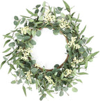 Pinkpum 20'' Eucalyptus Wreath for Front Door, Porch, Window - Green Decor for Home, Farmhouse - Spring, Summer, Fall, All Seasons Fluffy Version