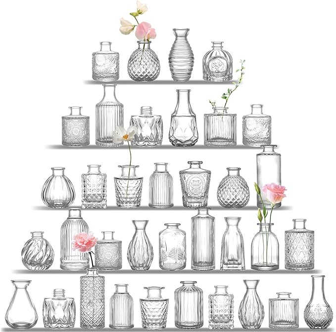Clear Glass Bud Vases Set of 36, Mini Flower Vase for Centerpieces, Small Clear Bud Vases in Bulk for Wedding Decorations, Vintage Vase for Table, Recepetion, Home Décor