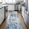 2.6'x14' Runner Rug Washable Rug: Modern Abstract Soft Thin Runner Rug Blue