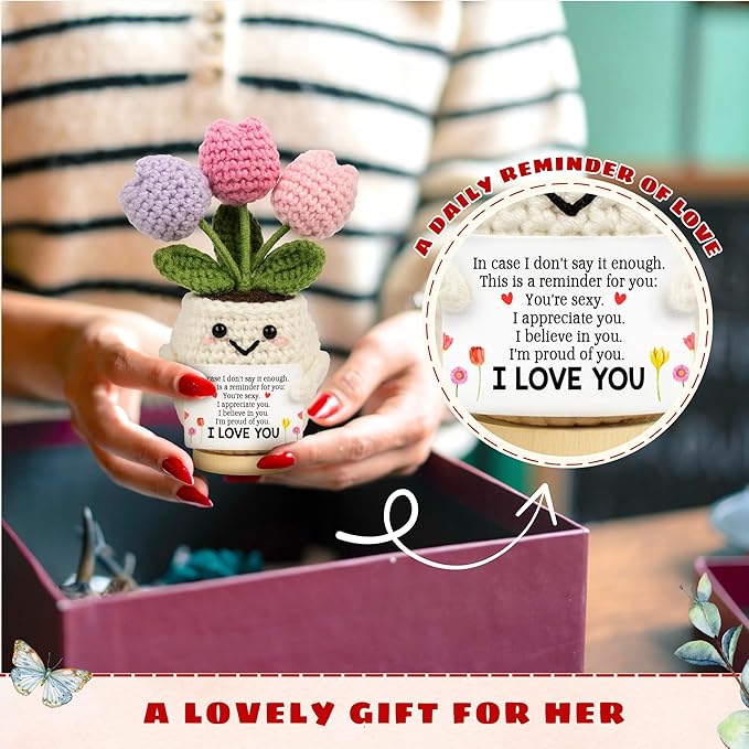 Anniversary Wedding Gifts for Wife - Mothers Day Birthday Gift for Her, Girlfriend, Wife - Love Romantic Gift Ideas for Her Him, Girlfriend Boyfriend - 5.51'' x 4.13'' Cute Crochet Love