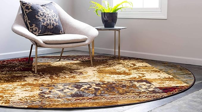 Unique Loom Barista Collection Area Rug - Arusha (4' 1" Round, Beige/ Black)