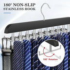 Tie Rack Hanger for Closet 20 Foldable Hooks, 1 Pack Wooden Non Slip Large Capacity Space Saving Tie and Belt Organizer with 360°Rotating Hooks for Tank Tops Bras Scarves Hat