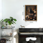 Vintage Dark Academia Framed Wall Art, Victorian Black Cat Floral Canvas Prints, Antique Book Wildflower Gothic Wall Decor for Living Room Gallery Library – Dark Wooden Frame 12x16in