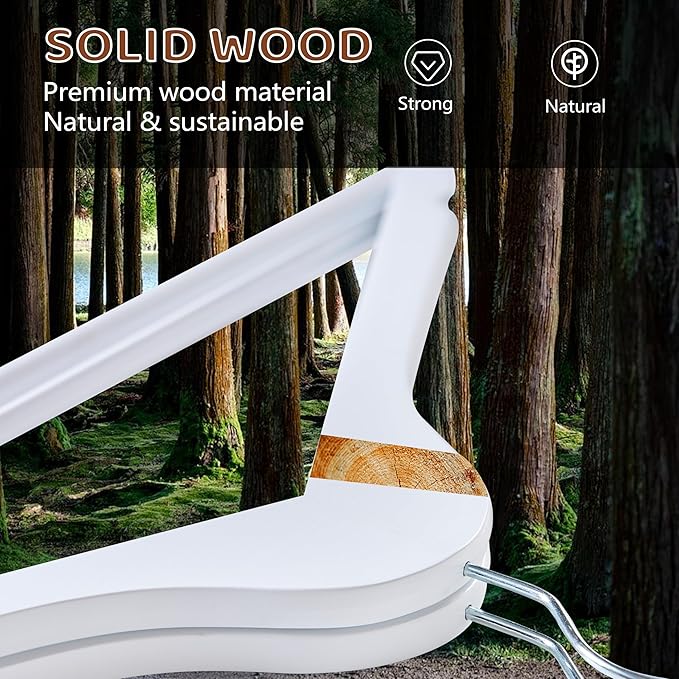 Wooden Hangers 20 Pack, Smooth Wood Hangers with 360° Swivel Hook & Notches, Slim Coat Hanger Wooden for Closet, White