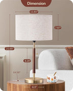 EDISHINE Mid Century Table Lamp, Bedside Lamp with Pull Chain Switch, Solid Wood & Metal Pole, Modern Nightstand Table Lamp for Living Room, Bedroom, Office, Frosted Bronze & Wood Finish