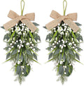 2 Pcs 24" Artificial White Flower Teardrop Wreaths Swag Spring Summer Berries Swags Wreath White Floral Hanging Wreaths for Kitchen Cabinet Doors Window Wall Wedding Party Home Decor