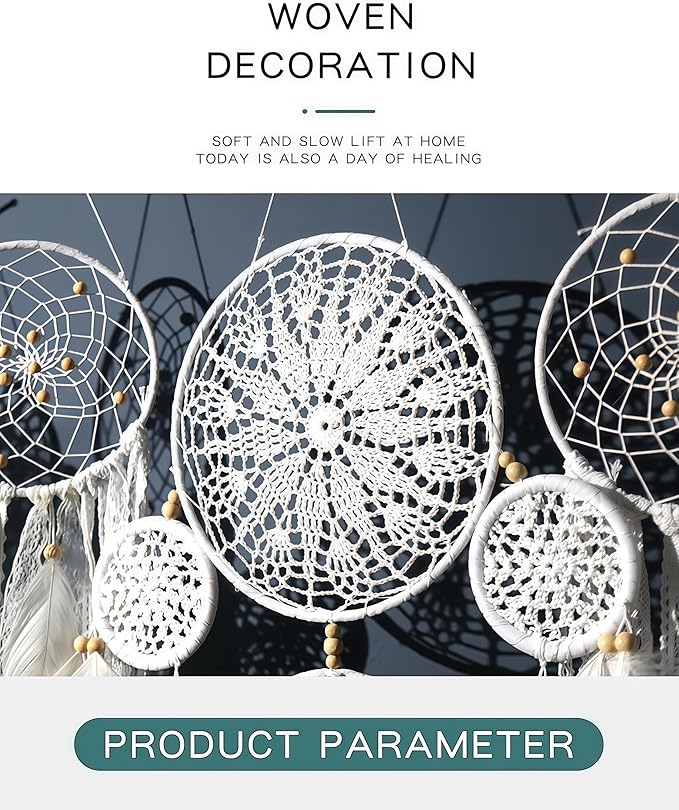 Set of 5 Boho, Hanging Large Boho Dream Catcher Macrame Wall Hanging Moon Dream Catcher Set Dream Catchers Wall Decor for Vintage Wedding Home Decorations (E)