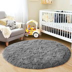 3'x3' Grey Round Rug for Bedroom, Ultra Soft Fluffy Circle Rug for Kids Girls Boys Room, Cute Small Shag Rugs for Living Room Playroom Teen Room Home Decor Rug
