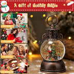 Christmas Snow Globe Lantern - Lighted Musical Water Globes with 6H Timer, Glittering Swirling Santa & Gnomes Scene, Battery/USB Powered Holiday Decoration for Indoor Christmas Decor & Gifts