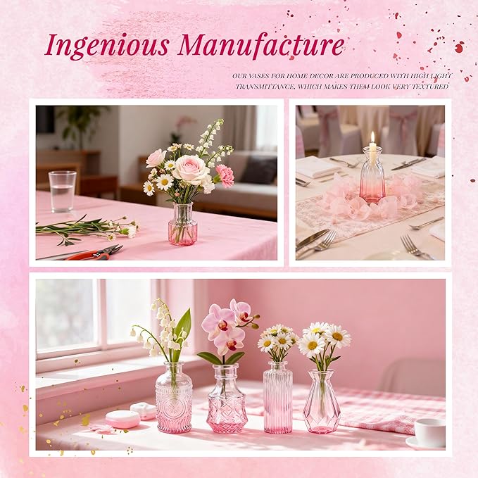 Der Rose Glass Bud Vases Set of 32 Small Pink Flower Vases for Rustic Wedding Centerpieces Table Decorations and Home Office Decor(Pink)