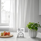 Kitchen Counter Decor, Table Decorations for Dining Room, Blessd Sign, Fun Farmhouse Kitchen Wooden Plaque with Iron Stand for Table Shelf Display-A02