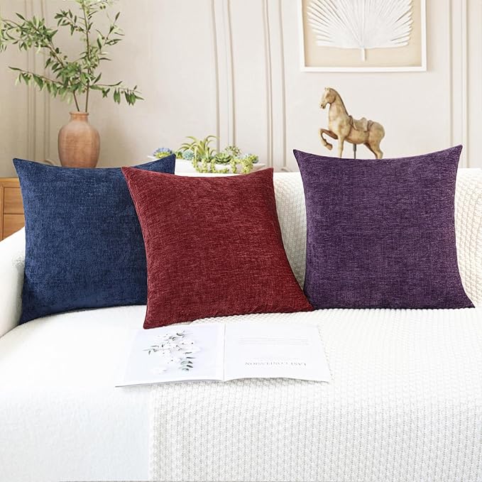 CaliTime Christmas Throw Pillow Covers Decorative 18 X 18 Inches Pack of 4 Cozy Chenille Cushion Cases for Couch Sofa Bed Living Room Home Burgundy