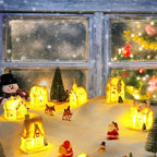 Poen LED Christmas Village Sets Lighted Resin Miniature Christmas Houses Town Figurine Display Tiny Mini Tree Winter Village Ornament Kit for Xmas Town Scene Desktop Ornament Table Decoration