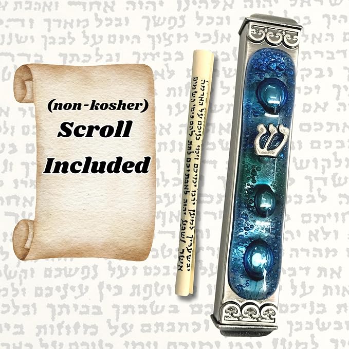 Tamara Baskin Art Glass Mediterranean Sea Mezuzah, Weatherproof Metal Case - Gift Box and Scroll Included - Handmade in the USA - Guaranteed for Life