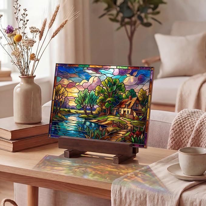 AceOrbit 2 Pcs Display Stand Tile Display Stand for Art Panels Picture Photos Plaques and Warm Glass Art Creations Collectibles Ceramic Tiles Office Trade Show Office, or Gallery(Walnutcolor,Wooden)