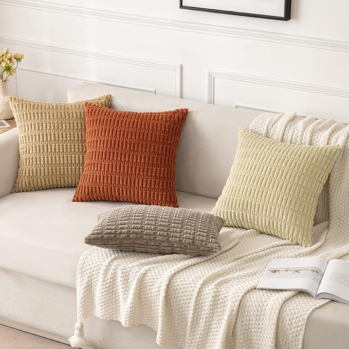 MIULEE Pack of 2 Rust Corduroy Decorative Lumbar Pillow Covers 20x12 Inch Soft Boho Striped Throw Pillow Covers Modern Farmhouse Home Decor for Summer Sofa Living Room Couch Bed