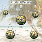 Stained Glass Window Hanging, Yellow and White Daffodils Sun Catcher for Door Home Decor Plants Flowers Suncatcher Christmas Mother's Day Birthday Gifts for Women Men Mom Nana 15 in