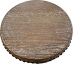 Farmhouse Beaded Wood Pedestal Tray Decor, 7.6” Round Vintage Display Stand, Decorative Accent Display Riser for Farmhouse Kitchen, Bathroom (Natural)