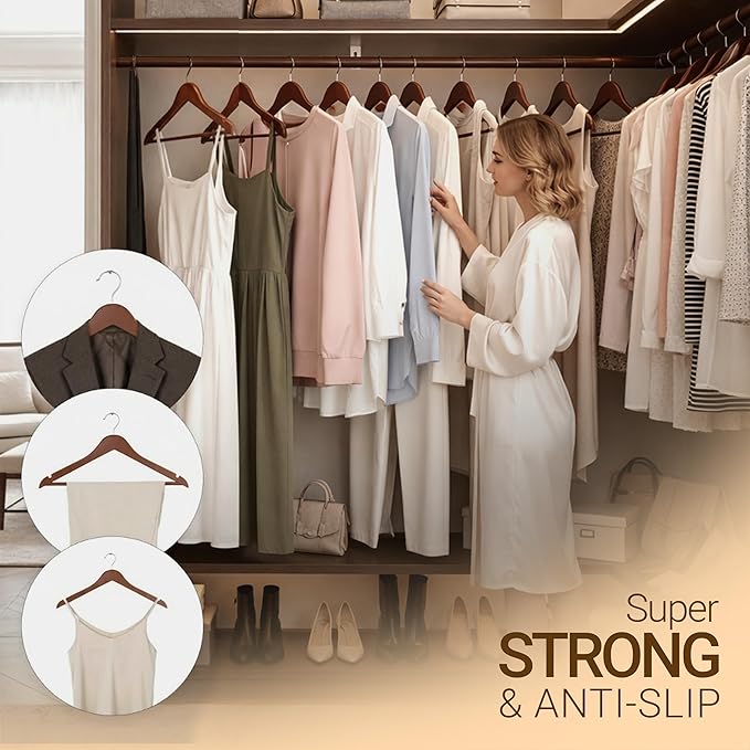 Utopia Home Premium Wooden Hangers 30 Pack - Durable & Slim Coat Hanger - Suit Hanger with 360-Degree Rotatable Hook - Wood Hangers with Shoulder Grooves (Brown)