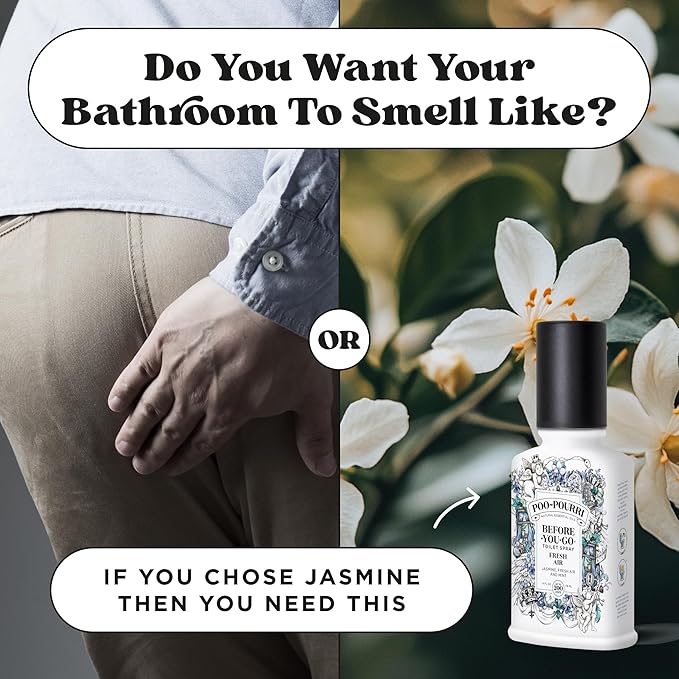 Poo-Pourri Before-You-Go Toilet Spray,Fresh Air,4 Fl Oz,Up to 200 Uses,Bathroom Odor Deodorizer,Plant-Based with Essential Oils,for Home or Work,Jasmine,Fresh Air and Mint Scent,(Pack of 2)