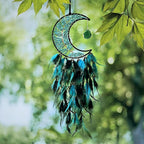 Moon Dream Catchers with Chakra Gemstone Agate Stone, Crystal Tree Life Dream Catchers Wall Hangings Room Decor (Green)