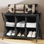 Luggage Rack for Guest Room, Folding Suitcase Stand with 6-Cube Fabric Storage Shelf, Luggage Holder, Steel Foldable Luggage Stand for Guest Room, Bedroom, Hotel, Black