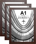 KTKDE A1 Poster Frame 3 Pack, 23.4x33.1 Walnut Wooden, Vertical & Horizontal Wall Hanging Large Picture Frame for Photos, Posters & Art Prints Perfect for best gifts and Home Decor