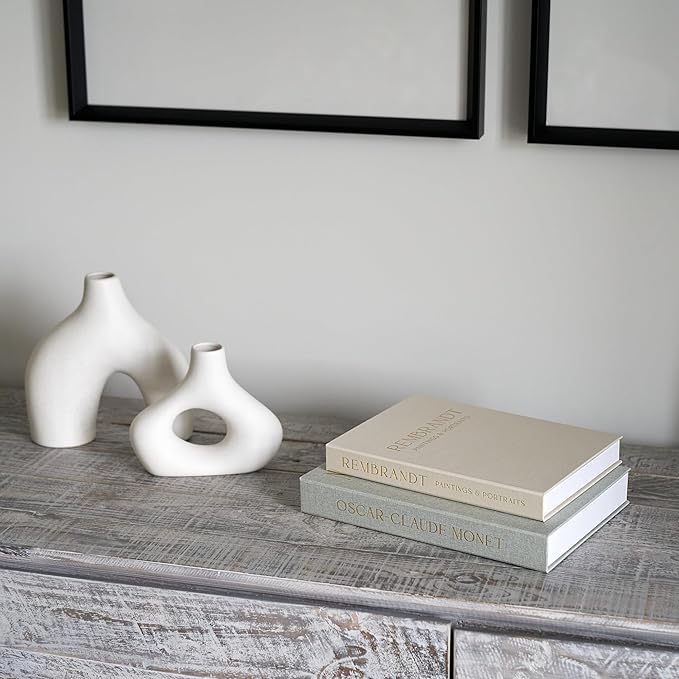 ZICOTO Set of 2 Beautiful Decorative Linen Books - Aesthetic Faux/Fake Books for Modern Home Decoration on Coffee Table, Bookshelf or Mantel - Stylish Keepsake Box and Photo Storage Solution