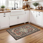U'Artlines 2x3 Washable Boho Area Rug, Small Non Slip Vintage Doormat for Indoor Front Door Ultra Thin Mat Carpet for Entryway Kitchen Bathroom Bedroom Rust＆Teal