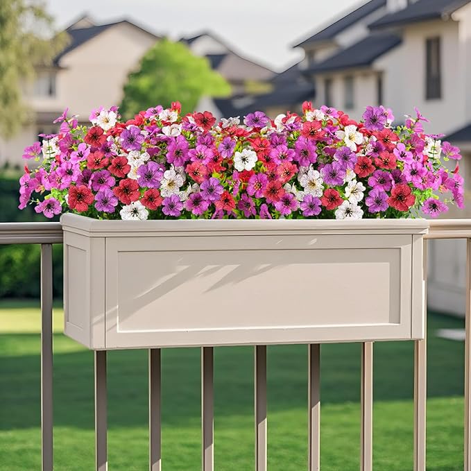 INQCMY Artificial Flowers for Outdoors Faux Plants Fake Flowers Spring Summer Decoration,12 Bundles Faux Silk Colorful Daisy Realistic UV Resistant for Outside Home Planter Window Porch Patio Yard