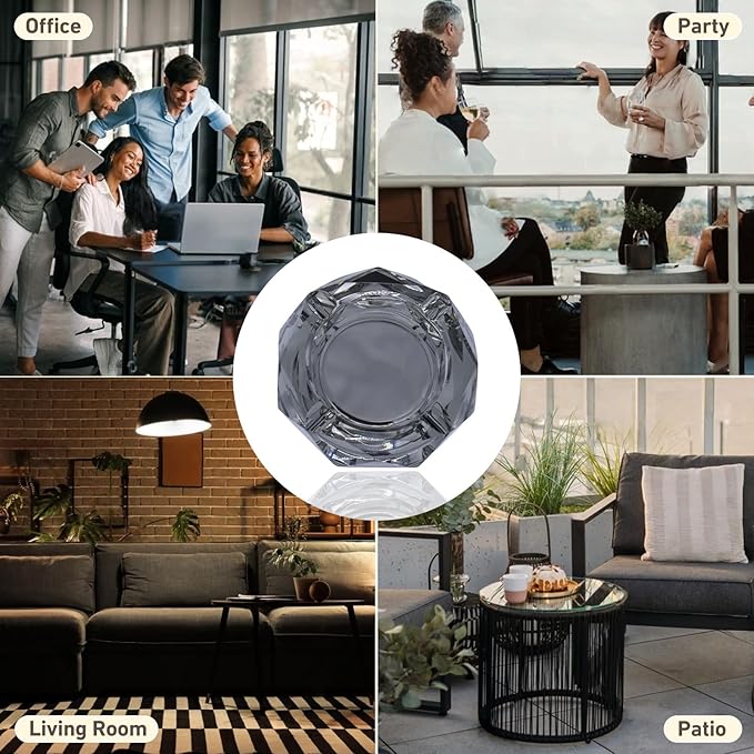 Coomin Crystal Glass Ashtray, Sparkly Cigar Cigarettes Ash Tray, Ashtrays for Smokers Indoor Office Home Desktop Tabletop, Gifts for Men, Black