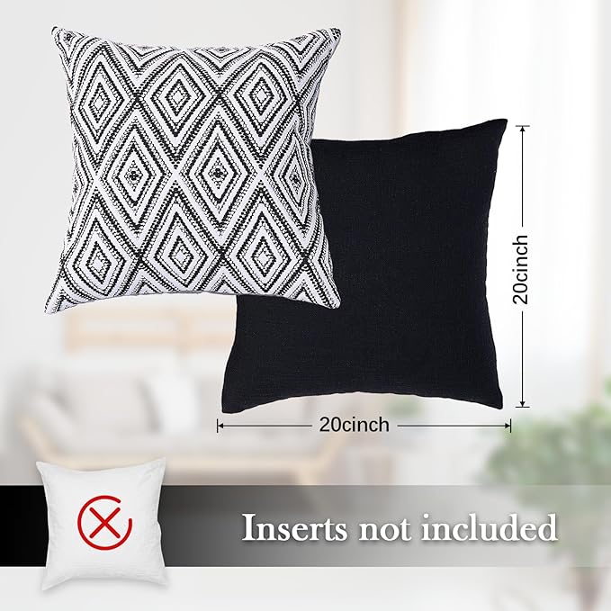 HPUK Decorative Throw Pillow Covers Set of 4 Geometric Design Linen Cushion Cover for Couch Sofa Living Room, 20"x20" inches, Black