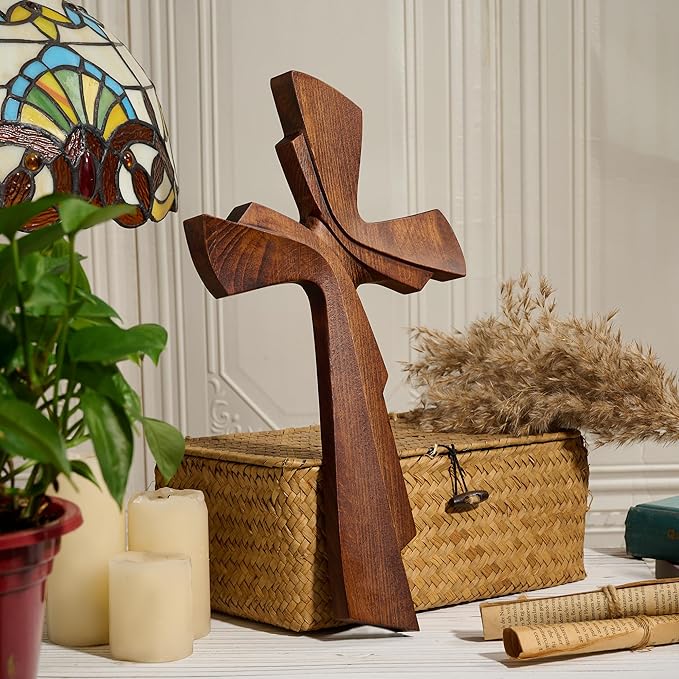 BGCarvedGrace Wooden Wall Cross Decor, Handcrafted Retro Religious Hanging Cross, Christian Home Wall Art Decoration(10 Inch)