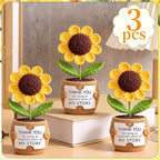 Wavwavw 3 Pack Teacher Appreciation Gift Positive Flower Handmade Crochet Doll Thank You for Helping Me Grow Gifts Back to School Gifts for Women Teacher(Puzzle Sunflower)