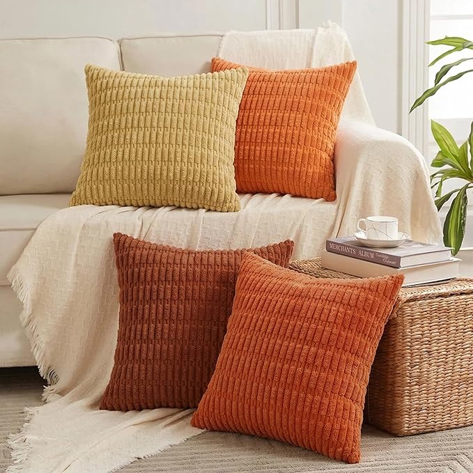 Fancy Homi 4 Packs Decorative Throw Pillow Covers for Living Room Couch Bed, Modern Farmhouse Boho Home Décor Accent Cushion Case, 18" x 18", Burnt Orange Series