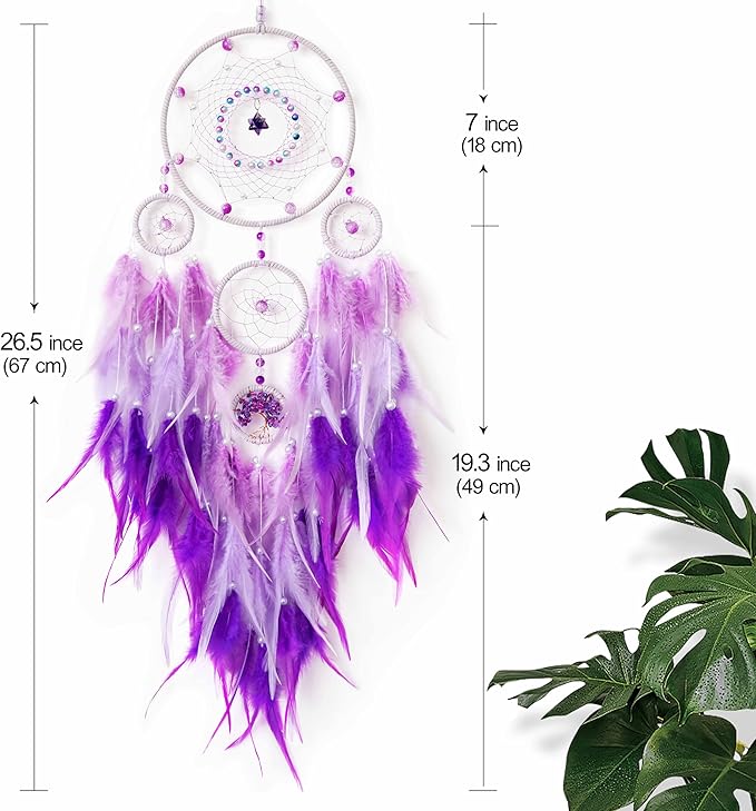 Dream Catchers,Large Dream Catcher Tree of Life Wall Decor,Adult Purple Boho Dream Catcher Wall Decor with Gemstone Hanging Ornament Girls Dorm Room Decor Festival Gift