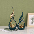 2 PCS Green Gold Ceramic Statues For Home Decor Accents, Modern Abstract Art Sculptures, Elegant Tabletop Decorative Objects For Dining Room, Entryway, Tv Stand, Mantel, Coffee Table Centerpieces