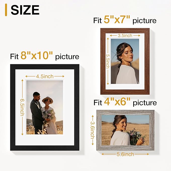 Vittanly 15 Pack Picture Frames Collage Wall Decor for Mounting or Tabletop Display, Gallery Frame Set Including 3pcs 8x10, 6pcs 5x7, 6pcs 4x6, Black, Walnut Brown and Dark Grey